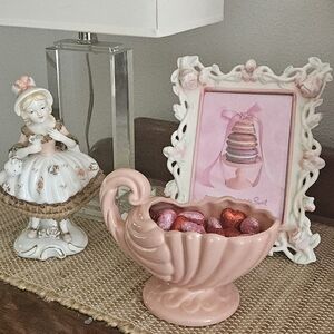Vintage Pink Pottery Shell Cornucopia Planter, Candy Bowl